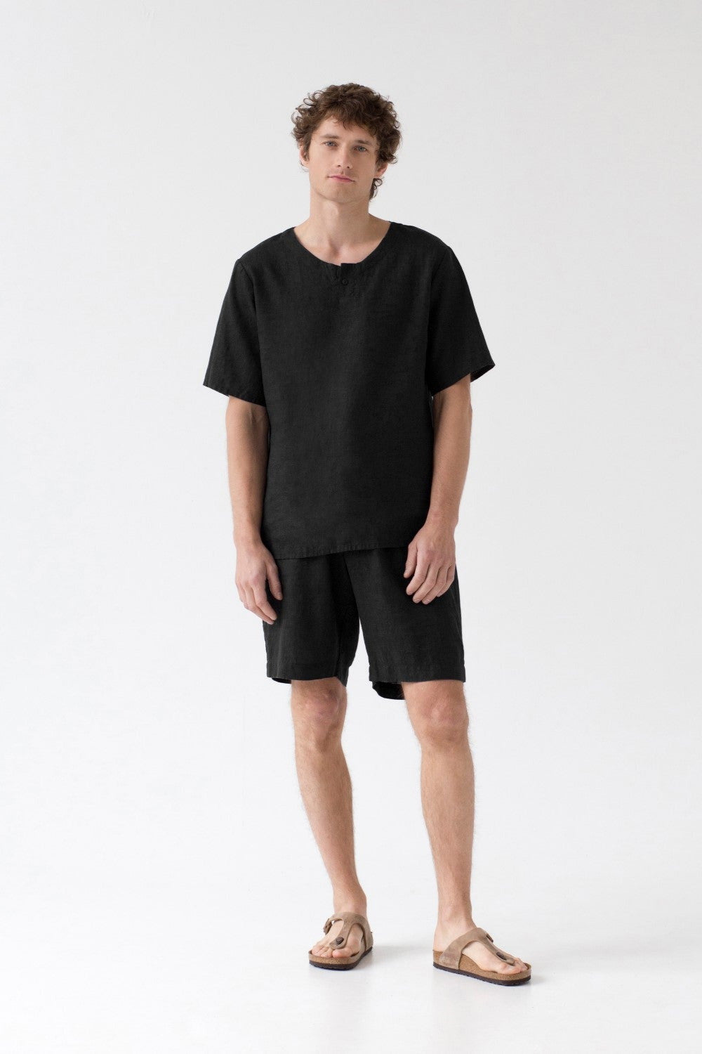 Linen Fern Pyjama Set - Black