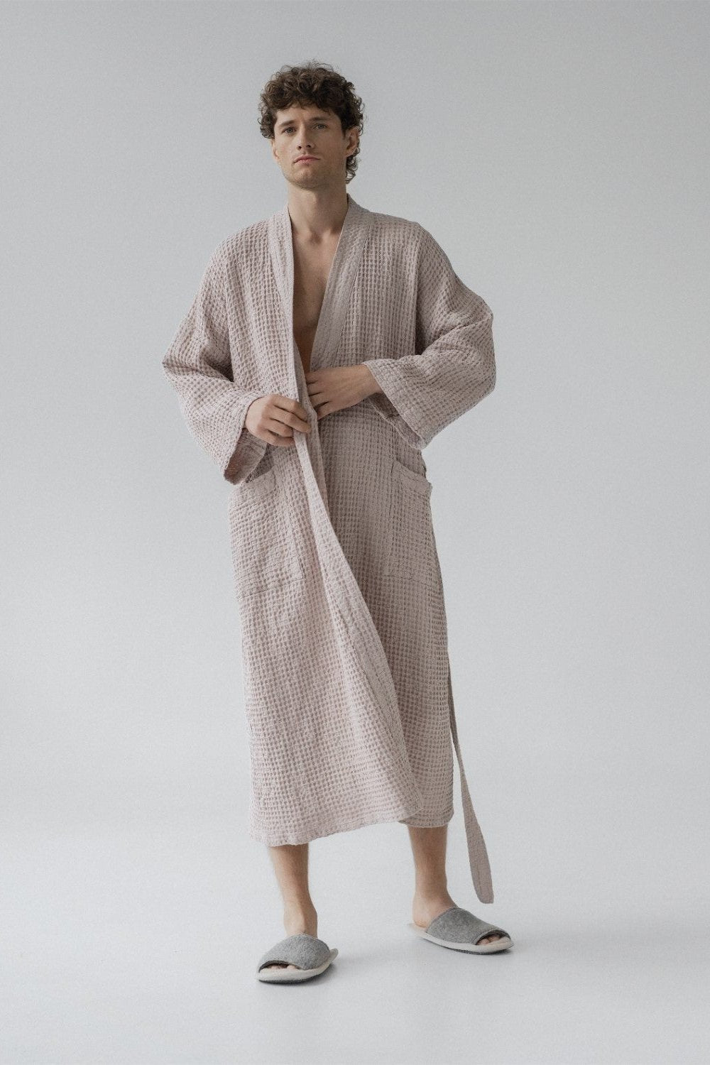 Honeycomb Waffle Bathrobe - Powder