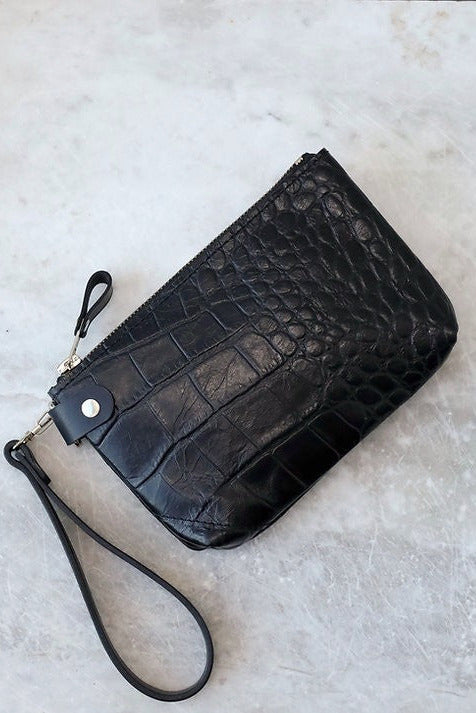 POUCH Wallet with Wrist Strap - Black Alligator