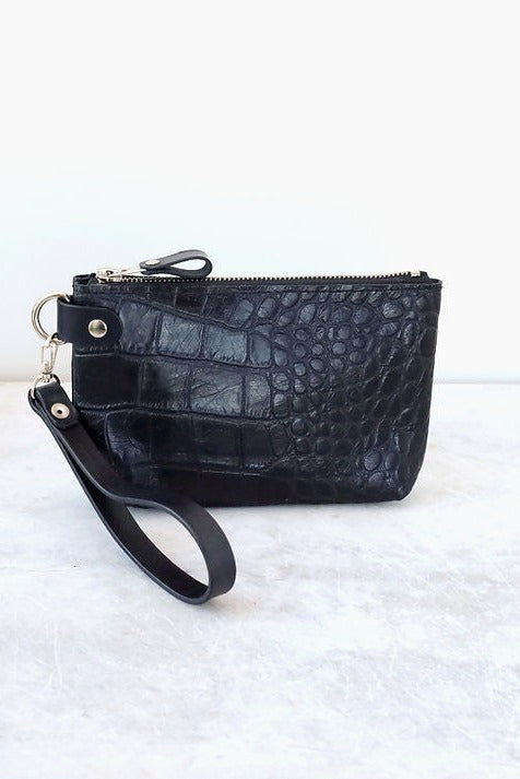 POUCH Wallet with Wrist Strap - Black Alligator