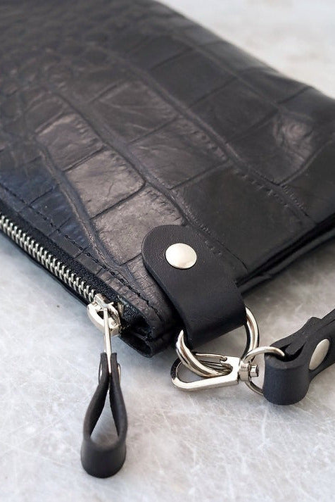 POUCH Wallet with Wrist Strap - Black Alligator