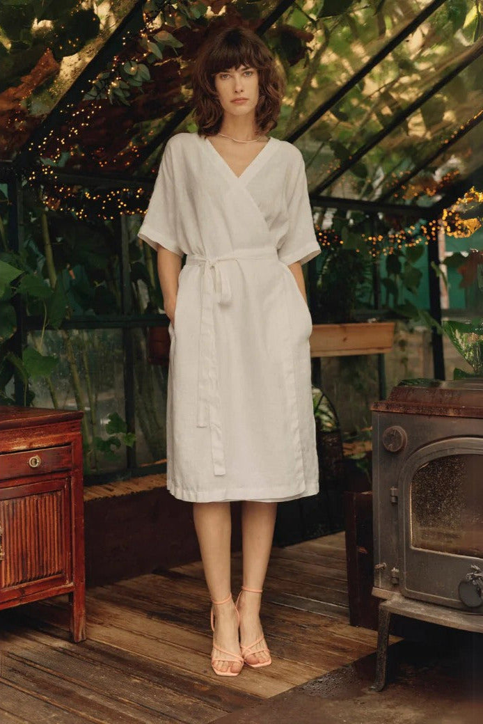 Linen Vine Dress - Optical White