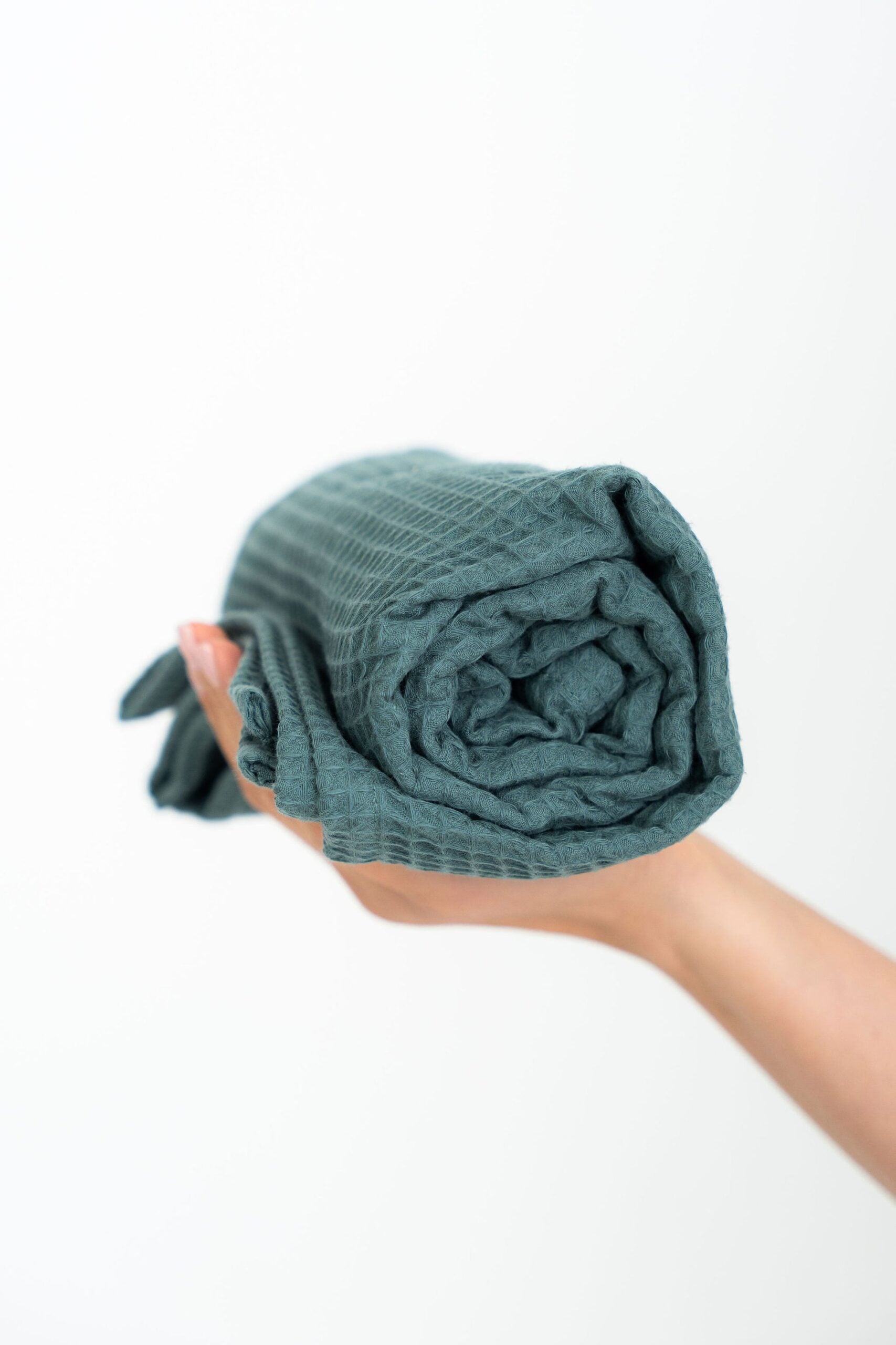 Organic Waffle Cotton Towel - Petrol