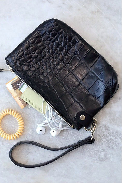 POUCH Wallet with Wrist Strap - Black Alligator